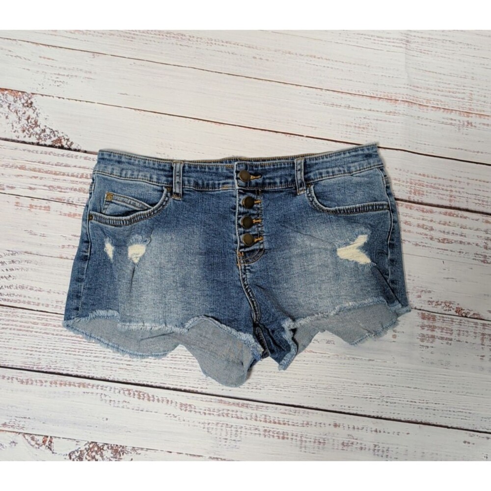 ❤️Billabong Denim Women Size 28 Blue Wash Button Fly Distressed 2 Inch Inseam❤️
